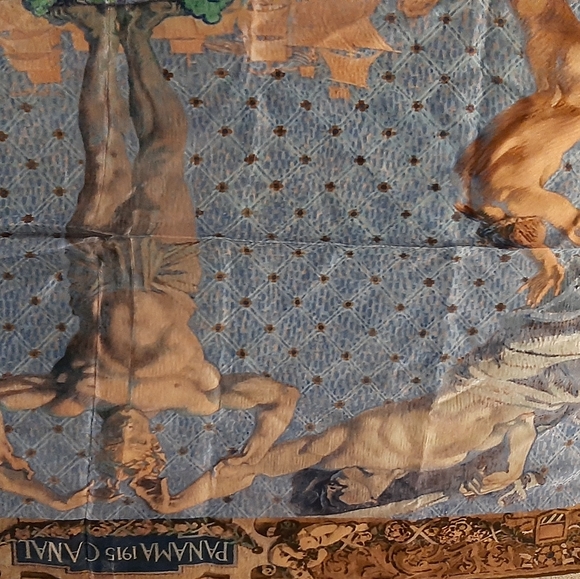 100%SILK LADIES SCARF. SZ::72"L X.28"W.PANAMA1915 CANAL. ATLANTIC AND PACIFIC. - Picture 2 of 7